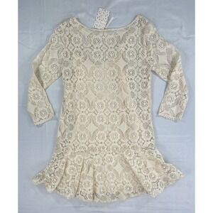 NWT Free People 2 Cream Lace Fit & Flare Dress Boat Neck 3/4 Slev Short OB412529